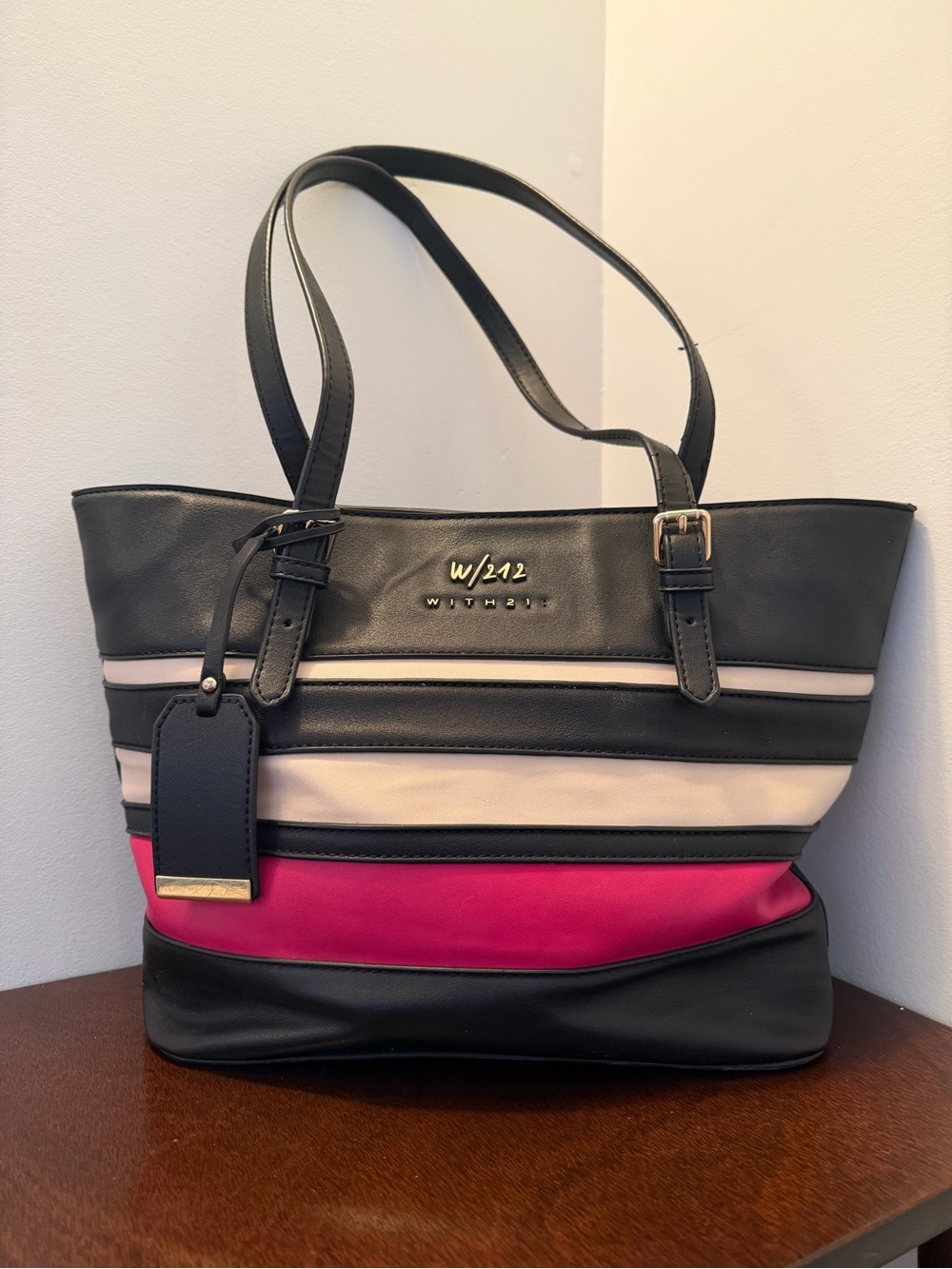 With 212 W212 Y2K Pink Black Colourblock Tote Bag